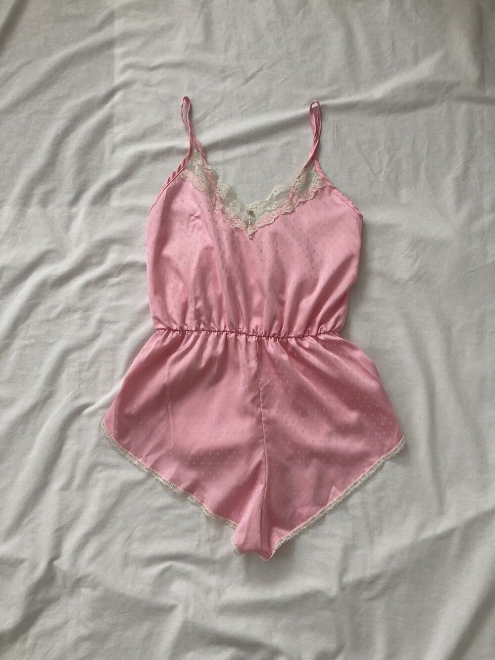 Vintage 80s Femme Lingerie Romper Pink Lace Women’s S/M Teddy Coquette Romantic
